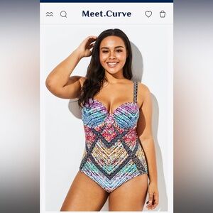 Meet.Curve Technicolor Cut Out Underwire One Piece Swimsuit - 4XL